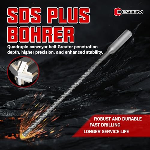 CSOOM SDS Plus Rotary Hammer Drill Bit 1/4"x10.24", Professional Concrete Drill Bit for Concrete, Brick, Stone and Cement Walls - size: 1/4"x10.24"