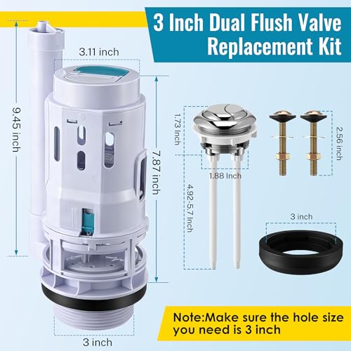 Saillong 3 Inch Dual Flush Valve Replacement Kit with Top Push Button, Tank to Bowl Gasket and Bolts, Toilet Repair Kit Inside Tank for 2 Piece Toilet, Easy to Install (2 Pack)