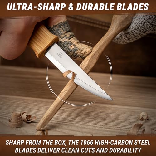 BeaverCraft Wood Carving Knives Kit Spoon Carving Tools S14 - Spoon Hook Knife Wood Carving Chisels Set Bowl Gouge - Whittling Knives Whittling Kit for Beginners - Hobby Knife Set