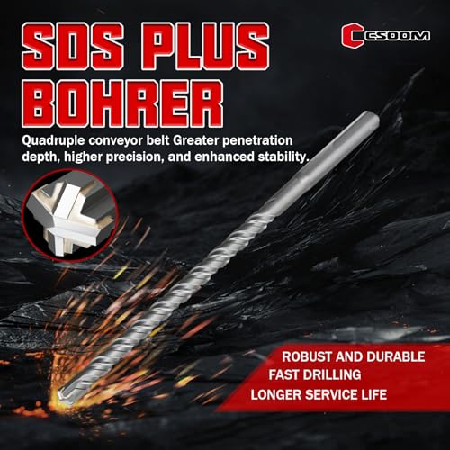 CSOOM SDS Plus Rotary Hammer Drill Bit 3/8"x8.27", Professional Concrete Drill Bit for Concrete, Brick, Stone and Cement Walls - size: 3/8"x8.27"