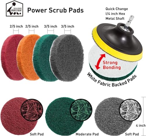Holikme 40 Piece Drill Brush Attachment Set and Scrub Pad Set for Clean
