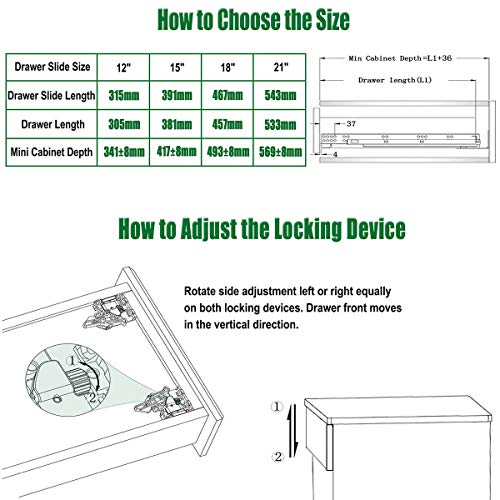 Under Mount Drawer Slides 15 inch (1 Pair), Full Extension Soft Close Concealed Drawer Runners, Come with Mounting Screws and Brackets - size: 15 Inch