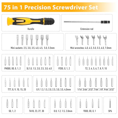 KREBS Precision Screwdriver Set 75-in-1 Driver kit 67 Magnetic Bits - size: 75 in 1