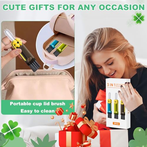 3 in 1 Cup Lid Cleaning Brush, Multifunctional Gap Cleaning Brush, Home Kitchen Crevice Brush, Portable Bottle Cleaner Brush for Cleaning Tight Spaces, Bottle Gaps, Travel Mug Caps(3 PCS) - color: Green, Blue, Gray(3pcs)
