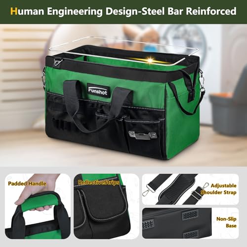 16 Inch Heavy Duty Tool Bag, Compact Tool Organizer with 17 Pockets, Wide Mouth Tool Tote with Adjustable Shoulder Strap, Portable Work Bag for Electricians, Mechanics, Contractors, DIY & Home Repair - size: 15.6"L x 8.3"W x 9.5"H