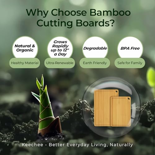Keechee Chopping Board Duo 2-Pcs Natural Bamboo With Juice Channels & Knife-Friendly Finish For Versatile Kitchen Use(2Pcs) - color: Bamboo, size: 2-Piece