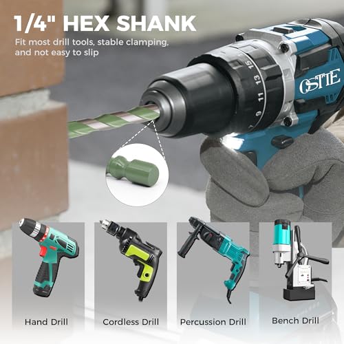 Masonry Drill Bit Set 12 Pcs(1/8"-9/16"), Masonry Drill Bits for Concrete - size: 12 Pcs (1/8"-9/16") Matcha Green