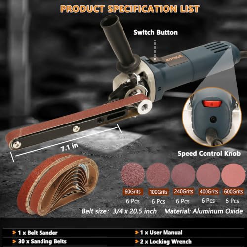 1000W High Power Detail Bandfile Belt Sander with 6 Variable Speed, 3/4"x20.5" Finger Belt Sander for Grinding and Polishing Wood, Paint, Metal Rust Move,welding Spot and DIY.