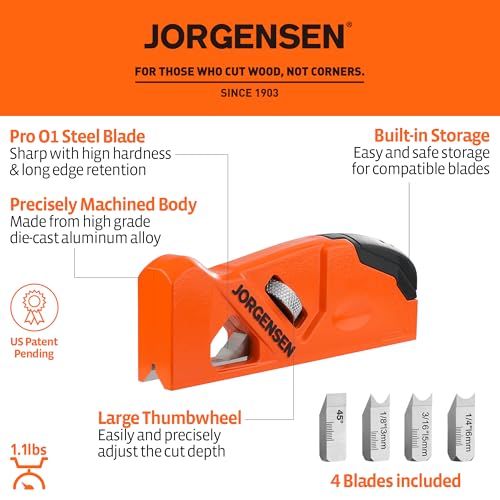 JORGENSEN Chamfer Plane, Edge Corner Plane, 4 Cutter Heads Built-In Storage