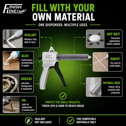 Precision 55 ML Dripless Syringe-Style Caulk and Sealant Applicator – Empty Syringe Barrels, Fine Tip Nozzles, Caps & Easy-Fill System – Ideal for Caulking, Adhesives, and Sealants