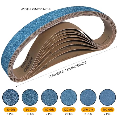 10-Piece Premium 1 x 30 Inch Zirconia Sanding Belts 40-400 Grit - color: Mix Grit, size: 1x30 Inch