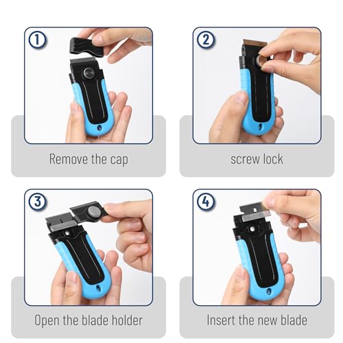 Bates- Razor Blade Scraper, Blue, Locking Razor Scraper Set with 10 Extra Stainless Steel Blades, Window Scraper, Scraper Tool, Glass Scraper, Scraper Blades, Paint Scraper Blade Scraper for Cleaning - color: Blue