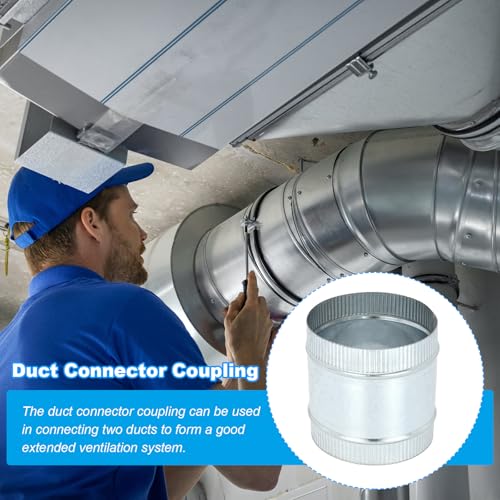PATIKIL 4 Inch Duct Connector Coupling, 2 Pcs Galvanized Steel Straight Dryer Vent Coupler Flexible Ducting Collar Connector Round Crimped Ventilation Duct Extension for HVAC System Pipe - size: 4 Inch