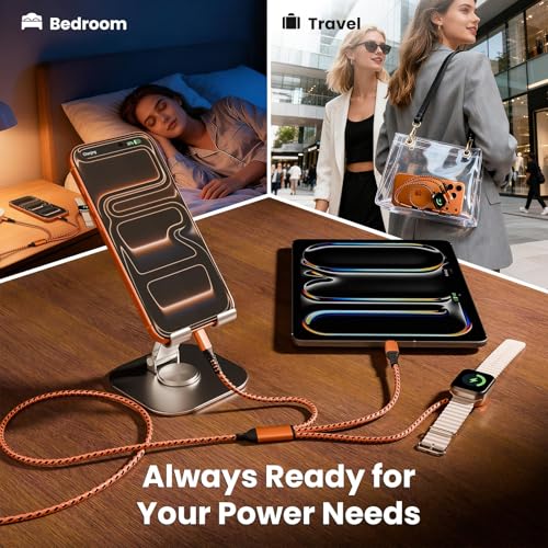 Multi Travel Charger Cord for iWatch, Travel Chargers for Multiple Devices - color: Sunset Orange, size: 2Pack5FT