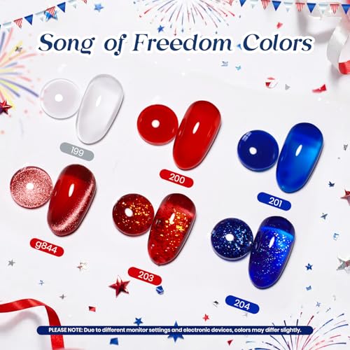 Beetles 4th of July Gel Nail Polish Set, 6 Color Red White Blue - color: A-Red White Blue | Song of freedom