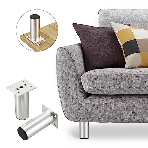 Sumnacon 4PCS Aluminium Alloy Furniture Legs - Round Adjustable Sofa Legs Furniture Cabinet Legs, 4 Inch Funiture Feet for Cabinet Desk Table Chair Sofa Bed, Silver - color: Silver, size: 4 Inch Height