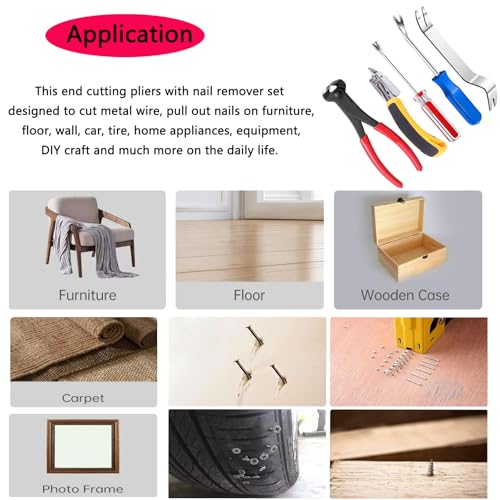 5pcs Upholstery Staple Remover Tool with Nail Puller Pliers Tack Puller Staple Puller, Nail Remover Tool for Furniture Floor Carpet Wall Wooden Case Photo Frame - color: A+5