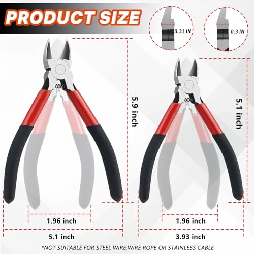2-Pack 5-Inch & 6-Inch Wire Cutters, Spring-Loaded Diagonal Cutting Pliers