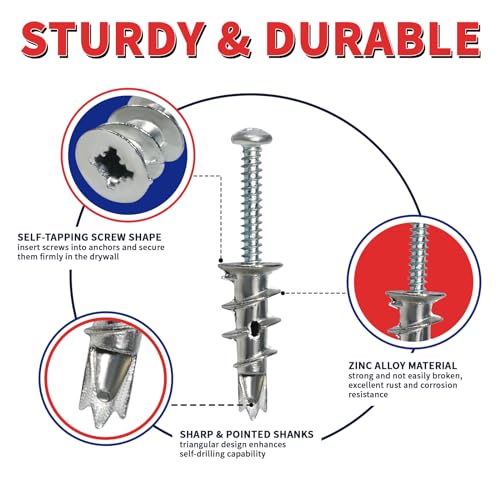 Drywall Anchors and Screws Kit, 200 Pcs Self Drilling Drywall Anchors, 100 Pcs Zinc Sheetrock Anchors and 100 Pcs #8 x 1-1/4" Metal Screws, Heavy Duty Wall Anchors, 75 Lbs Hanging Mounting - size: #8 x 1-1/4"