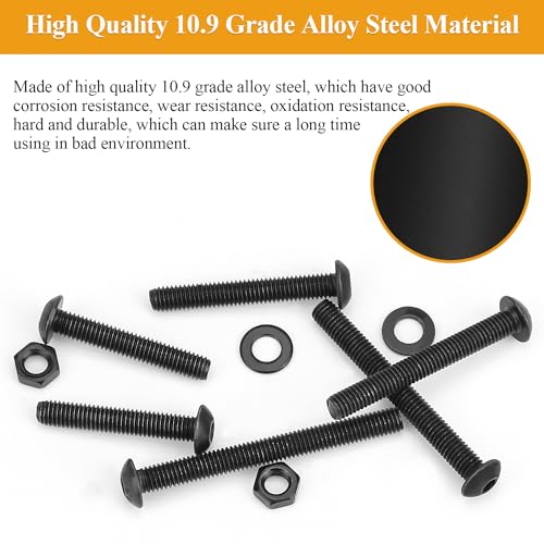 M5 Button Head Socket Cap Screws Nuts Washers Set - 105 Pieces 30/35/40/45/50mm 10.9 Grade Alloy Steel Fully Threaded Black Assortment Kit - size: M5 x 30-50mm, style: Button Head