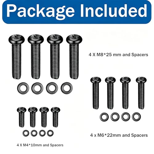 Universal TV Mounting Hardware Kit M4 M6 M8 Stainless Steel Screws Washers for VESA Wall Mount TV and Monitor Bracket Fixing 24Pcs Black - color: Matte Black