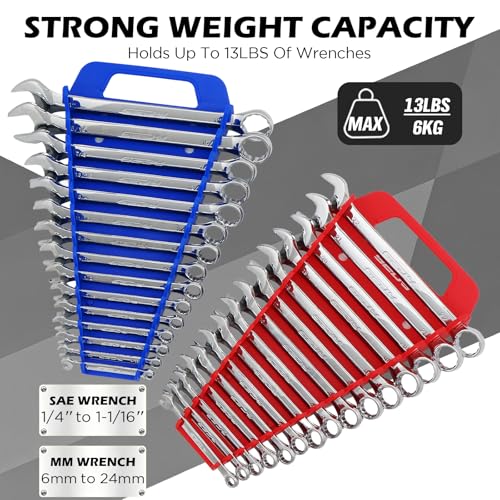 2-Pack Magnetic Wrench Organizer with Non-Slip Handle, 24-Slot Heavy-Duty Wrench Rack Holders for Toolbox & Drawer Storage, Fits SAE 1/4"-1-1/16" and Metric 6mm-24mm Wrenches - style: 24-Slot Large Handle / 2-Pack
