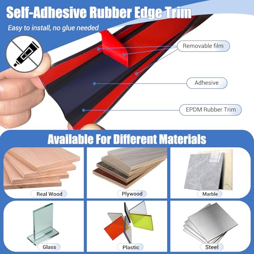 Rubber Edge Trim, Self-Adhesive U Channel Edge Protector for Interior Door Side, Woods, Flexible U Shaped Peel and Stick Edge Banding, Furniture Edge Guard, Fit 1-3/8"(35mm), 10Ft, Black - size: Fit 1-3/8"- L10'