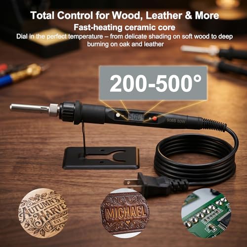 Professional Wood Burning Kit, 60 Pcs Adjustable Temperature Wood Burning Pen Set - Ultimate DIY Wood Burning Tool in Premium Metal Case, Ideal Gift for Pyrography, Wood, Leather, Carving, Soldering