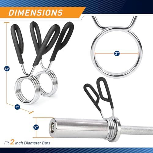 Marcy Olympic 2-Inch & Standard 1-Inch Barbell Spring Clip Collar Pair – Secure Weight Clamps for Safe Weightlifting, Powerlifting & Strength Training - size: 2 inch, style: 2-Inch Olympic
