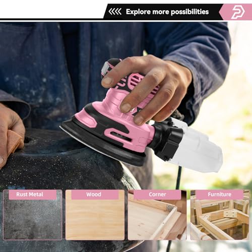 Prostormer Detail Sander, 13000RPM Mouse Sander, 1.6A Electric Palm Sanders - color: Pink