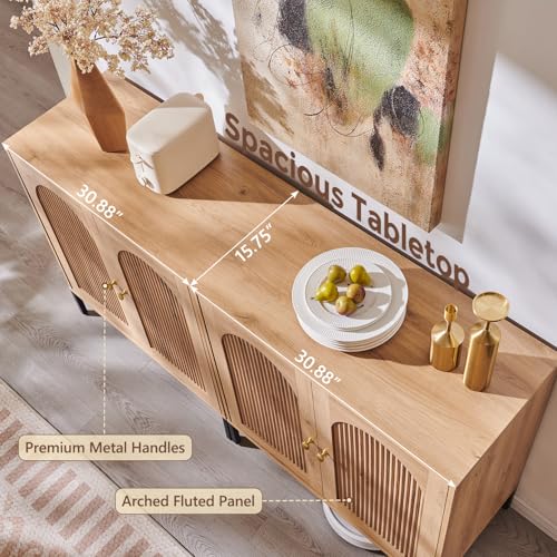 IFGET 61.75" W Modern Arched Sideboard Buffet Cabinet with Storage, Natural - color: Natural, size: 2 Pieces