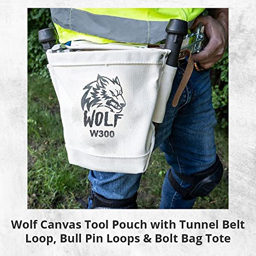 Wolf Canvas Tool Pouch, Tunnel Belt Loop, Bull Pin Loops & Bolt Bag Tote | Tradesman, Ironworker, Carpenter, 5’’x10’’x9’’ - color: Beige