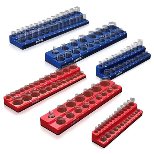 AIUITIO 6-Piece Magnetic Socket Organizer Set, Magnetic Socket Holder Includes 1/4", 3/8", 1/2" Drive Metric SAE Socket Trays,Holds Standard and Deep Sockets - size: Magnetic Design