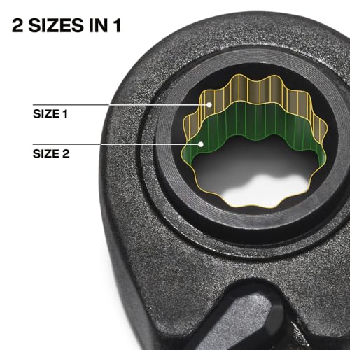 KLEIN TOOLS 68215 4-in-1 Reversible Ratchet Wrench, Box Wrench, SAE Hex Sizes 1/2, 9/16, 5/8, 3/4-Inch, 90-Tooth Ratchet, Pass-Through Design - style: Medium SAE