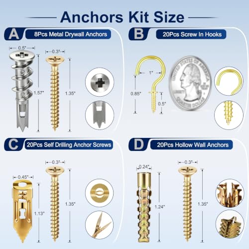 Drywall Anchors and Drywall Screws Assortment Kit 116Pcs Metal Wall Anchors