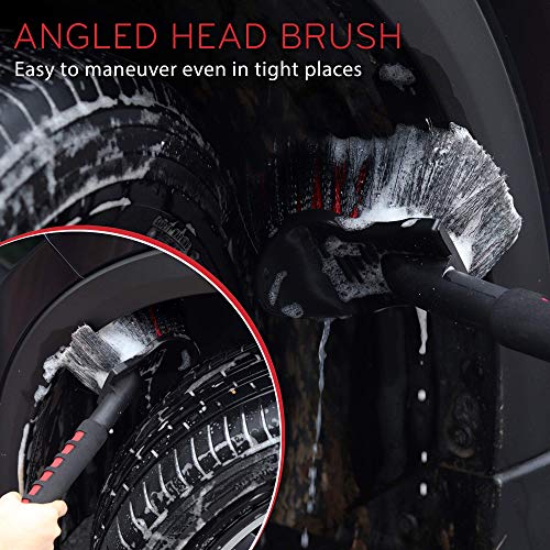 TAKAVU 17.5in Tire Brush, Soft Bristle Long Handle, Scratch-Free (Red) - color: Red