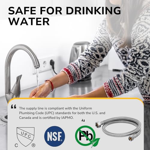 30" Faucet Supply Line, 3/8 inch Comp x 1/2 inch FIP Faucet Connector, Braided Stainless Steel Faucet Hose for Bathroom Sink and Kitchen, Leak-Resistant cUPC Certified Water Supply Line, 2 Pack - size: 30inch