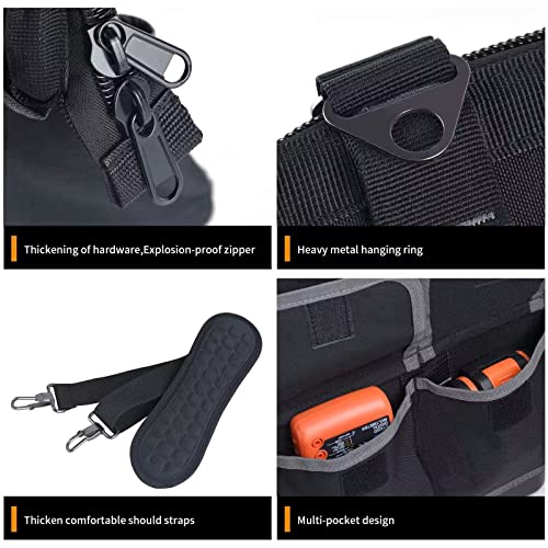 FASTECH 22-inch Wide Mouth Tool Bag with Water Proof Molded Base, Waterproof Tool Organizer Bag for Men with Adjustable Shoulder Strap (Grey-22INCH) - size: 22 inch-Grey-With Bottom Shell