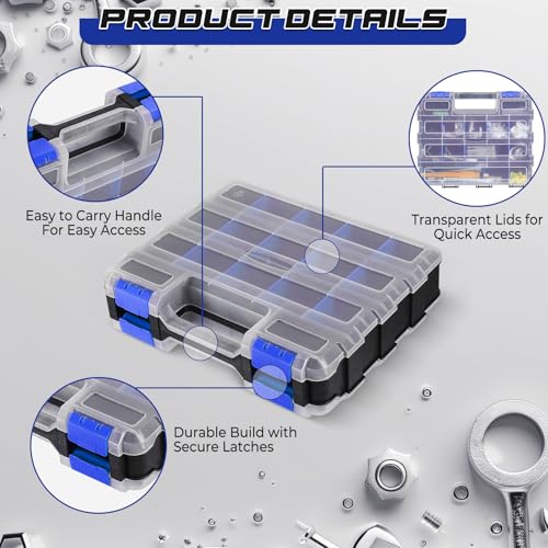 NATGAI 2 Pack Small Parts Organizers, 34-Compartments Double-Sided Tool Box - color: Blue