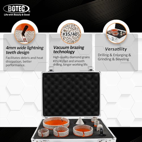Tile Hole Saw Kit Diamond - 9PCS 5/8-11 Thread Drill Bit 19/25/35/50/65/102mm+50mm Beveling Chamfer Bit+20mm Finger Bit+SDS Adapter for Pocelian Tile Ceramic Marble Granite Stoneware - size: 9 pcs - 19/25/35/50/65/102mm, style: Flash Toothed