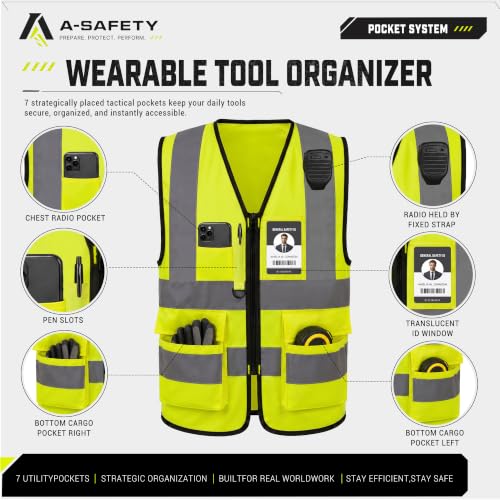 A-SAFETY 6XL7xl 8XL,high vis reflective Safety Vest,Yellow | Yellow 6XL-8XL Class 2 safety vest with clear ID pocket, radio mic loop and reflective strips for warehouse operations. - color: Yellow, size: 6X-Large