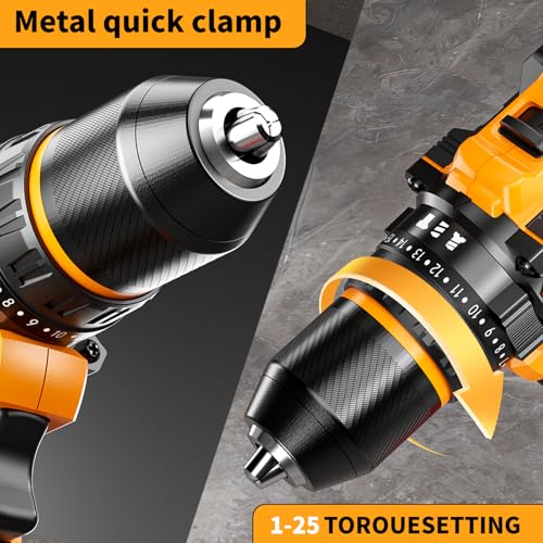 20V Cordless Drill Set, Brushless Power Drill Driver with 2*2.0Ah Battery and Charger, 3/8" Keyless Chuck, 2 Variable Speed with LED, Professional Drill Bits Kit for Home DIY and Woodworking
