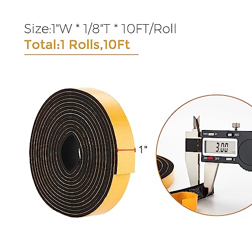 Ravinte Weather Stripping Door Seal, 1 x 1/8" Adhesive Foam Tape, 10 FT - color: Black, size: 1In x 1/8In x 10Ft