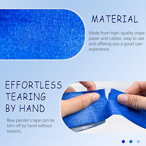 COSIMIXO Blue Painters Tape 1.88 in x 60 Yds, 6 Rolls Pack – Professional Grade Blue Masking Tape for Painting, Protects Surfaces & Residue-Free Removal, Multi-Surface Use on Wall Painting, Labeling - size: Blue 1.88 in x 60 yds 6-Pack