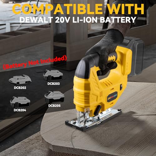 DEMIMA Cordless Jig Saw for Dewalt Battery, 7 Speed Variable Up to 3200RPM, LED Light, 45° Bevel Cuts, 3 Orbital Motions, with Jig Saw Blade for Straight/Curve/Circle Cutting(Battery Not Include)