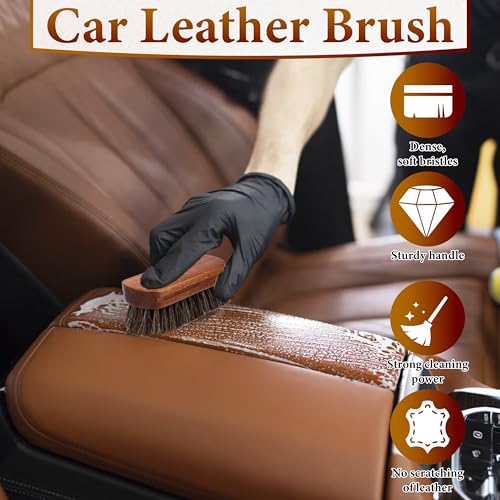 2 PCS Leather Brush Car Detailing, Horse Hair Brush, Car Cleaning Supplies - color: 2 Pcs