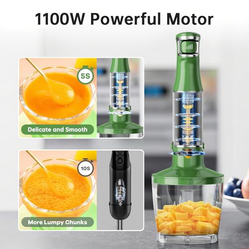 Turelar Immersion Blender Handheld 5 in 1 Hand Blender Set 1100W Heavy Duty - color: Green, size: 5 in 1