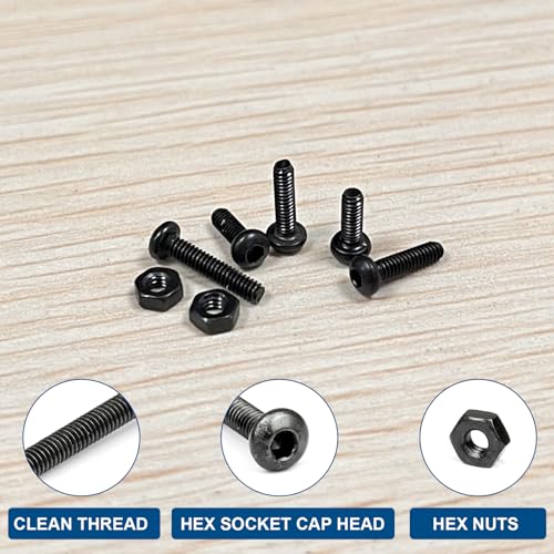 NINDEJIN M2 Button Head Socket Cap Bolts Screws, Metric M2 x 3/4/5/6/8/10/12/16/20mm Screws Bolts Nuts Assortment Kit, 452Pcs Allen Hex Drive, Black Oxide, 10.9 Carbon Steel, Fully Threaded - size: 452Pcs M2 3mm-20mm