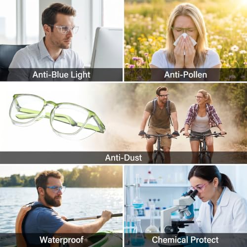 Qianyu 12 Pack Safety Glasses, Goggles Stylish Anti-Fog Protective Eyewear Cute Clear Glasses Multiple Colors Anti-Dust Eyewear for Nurses Women and Men