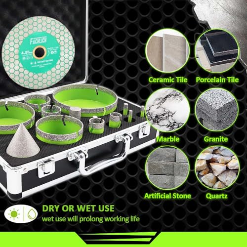Tile Hole Saw Kit Diamond - (6/6/8/20/25/35/50/75/100/125mm Drill Bits+Finger Bit+Chamfer Bit+Adapter+Tile Blade) Diamond Hole Saw Kit for Porcelain Ceramic,5/8"-11 Thread - size: Kit3